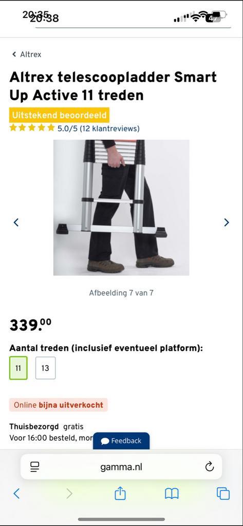 Altrex Telescoopladder Smart Up Active - Nieuw!, Doe-het-zelf en Verbouw, Ladders en Trappen, Nieuw, Ladder, 2 tot 4 meter, Opvouwbaar of Inschuifbaar