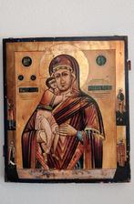 Grote antieke icoon Moeder Gods van Vladimir Ca 53x46x3 cm, Antiek en Kunst, Antiek | Religie, Ophalen of Verzenden