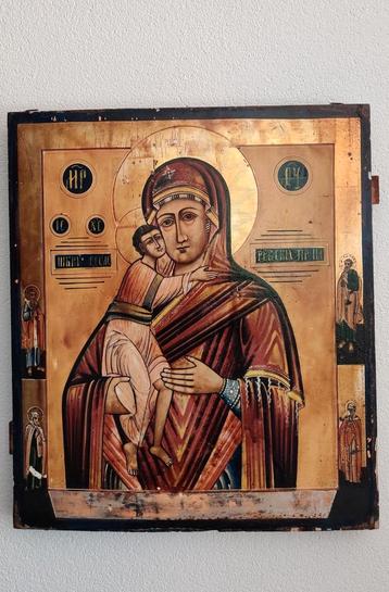 Grote antieke icoon Moeder Gods van Vladimir Ca 53x46x3 cm beschikbaar voor biedingen