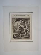 koper gravure de wagen maker man op wiel Jan Luyken 18e eeuw, Antiek en Kunst, Kunst | Etsen en Gravures, Verzenden