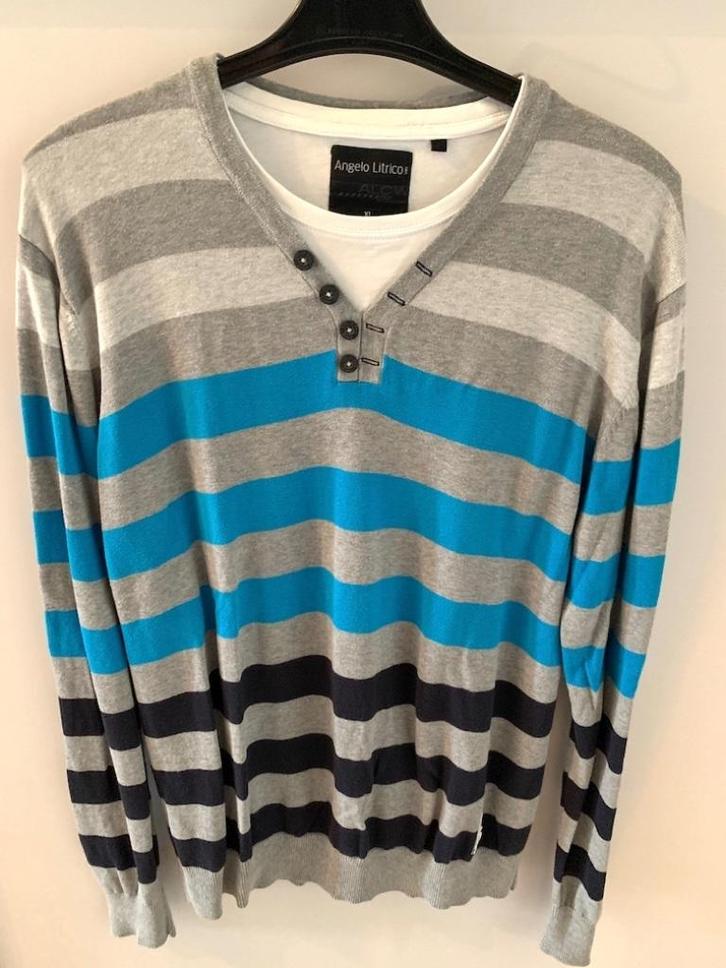 Gestreepte dunne heren trui Angelo Litrico maat XL, Kleding | Heren, Truien en Vesten, Zo goed als nieuw, Maat 56/58 (XL), Blauw