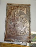 oud gestanst reclamebord van singer, Ophalen