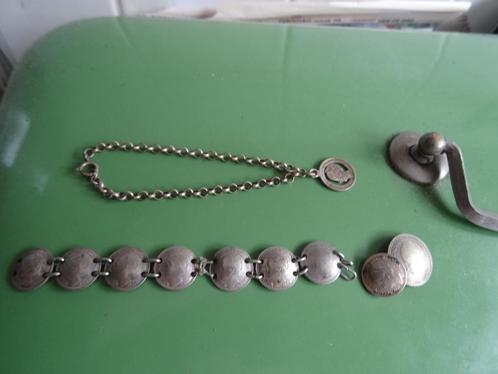 2x Antieke oude zilveren armband met Wilhelmina muntjes, Sieraden, Tassen en Uiterlijk, Antieke sieraden, Armband, Zilver, Ophalen