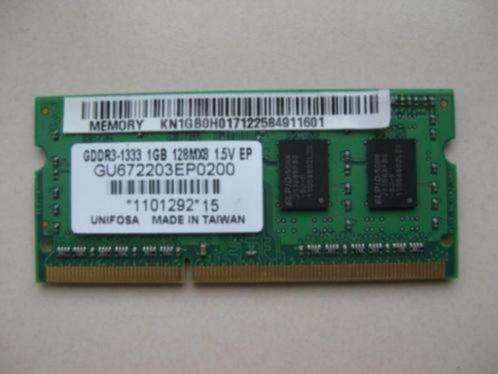 Elpida Unifosa 1GB ddr3-10600 laptop geheugen, Computers en Software, RAM geheugen, Gebruikt, Laptop, 1 GB of minder, DDR3, Ophalen of Verzenden