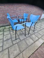 Set van 4 blauwe stapelstoelen, Huis en Inrichting, Stoelen, Ophalen, Gebruikt, Blauw, Vier