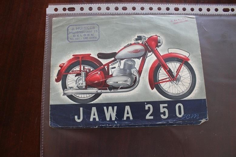 Jawa 250cc  motorfiets verkoop folder jaren 50, Motoren, Handleidingen en Instructieboekjes, Overige merken, Ophalen of Verzenden
