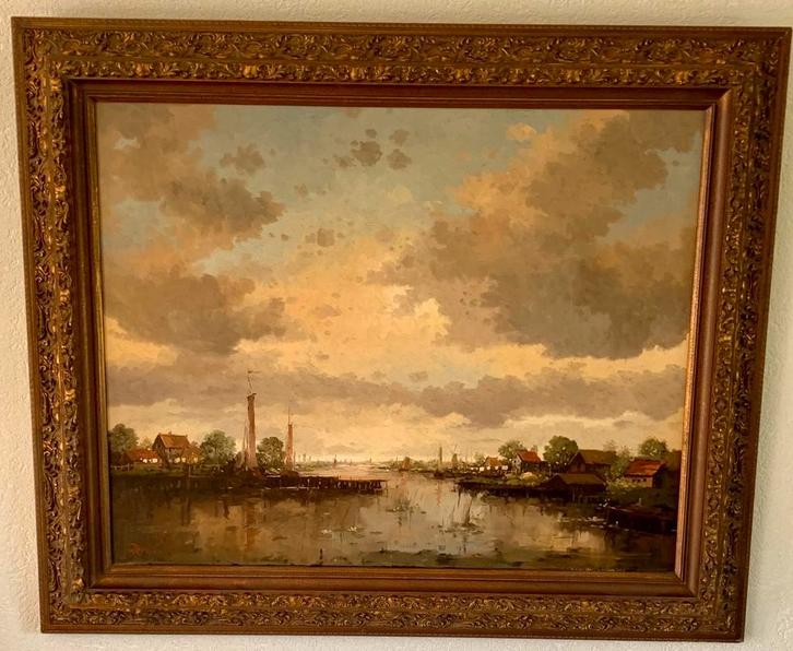 Olieverfschilderij van Rob de Haan in een mooie lijst, Antiek en Kunst, Kunst | Schilderijen | Klassiek, Ophalen