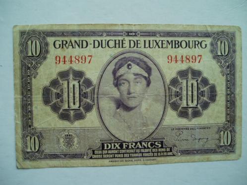 1129. Luxembourg, 10 francs 1944 Grand Duchess Charlotte., Postzegels en Munten, Bankbiljetten | Europa | Niet-Eurobiljetten, Los biljet