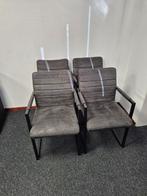 Set van 4 grijze eetkamerstoelen met armleuning, Huis en Inrichting, Stoelen, Ophalen, Zo goed als nieuw, Metaal, Vier