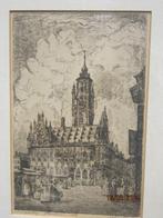 Middelburg, Mooie Ets Stadhuis met mensen in Klederdracht, Antiek en Kunst, Kunst | Etsen en Gravures, Ophalen of Verzenden