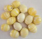 Geel wit gestreepte ovalen glas kralen 14 mm, Verzenden, Nieuw, Kraal