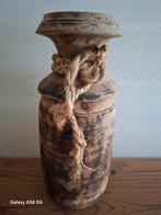 Vintage Houten Vaas met Touw Decoratie, Ophalen of Verzenden