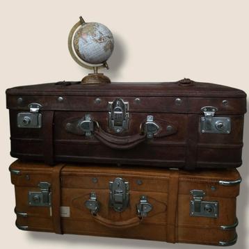 2 pcs rivièra maison VINTAGE Jaren '50 lederen koffers beschikbaar voor biedingen