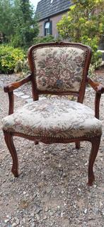 Barok brocante stoel queen ann geborduurd bloem houten frame, Ophalen