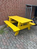 Gele Houten picknicktafel, Tuin en Terras, Gebruikt, Rechthoekig, Hout, Ophalen
