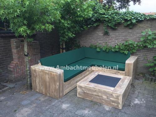 steigerhout Hoekbank l Tuinbank l Banken l HOGE KORTINGEN, Tuin en Terras, Tuinsets en Loungesets, Nieuw, Steigerhout, Bank, Hocker