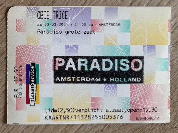 Obie Trice - Concert Ticket Amsterdam (2004), Verzamelen, Muziek, Artiesten en Beroemdheden, Gebruikt, Overige typen, Ophalen