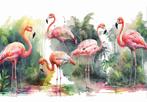 Aquarel fotobehang Flamingo's, vogelbehang, Muurdeco4kids, Verzenden, Minder dan 10 m², Vogel, Flamingo,