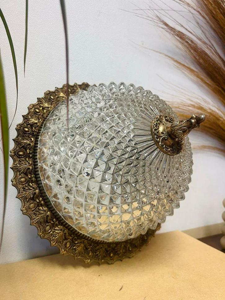 Prachtige antieke Plafonnière plafondlamp Kristal messing, Huis en Inrichting, Lampen | Plafondlampen, Gebruikt, Glas, Ophalen of Verzenden