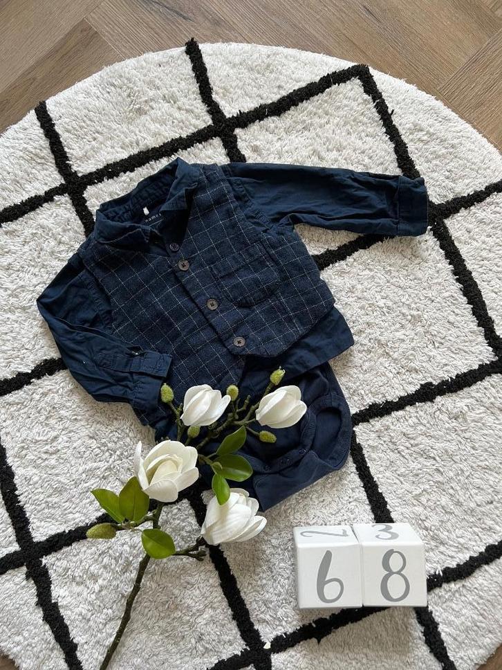 ZGAN blauw overhemd romper Name-it + gilet 62 68 blouse baby, Kinderen en Baby's, Babykleding | Maat 62, Zo goed als nieuw, Jongetje of Meisje