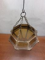 Vintage hanglamp met metalen frame en gekleurd glas, Antiek en Kunst, Ophalen of Verzenden
