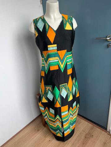 Retro vintage lange maxi-jurk oranje groen 40 beschikbaar voor biedingen