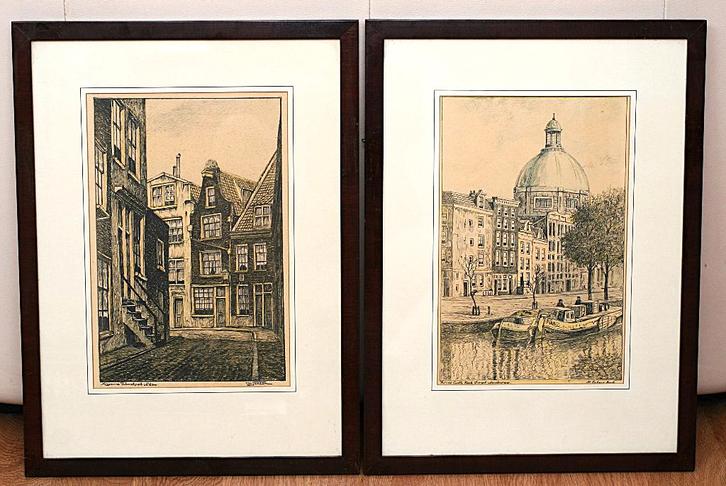Etsen Amsterdam van Santen / H. Estgerbuh, Antiek en Kunst, Kunst | Etsen en Gravures, Ophalen of Verzenden