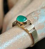 Vintage gouden 14 kt ring chrysopraas, Verzenden, 17 tot 18, Met edelsteen, Dame