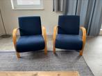 2 stoelen fauteuils    blauwe stof/hout     MOET WEG, Ophalen, Hout, Gebruikt, Twee