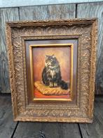 Antiek katten schilderij speelman olieverf op paneel, Antiek en Kunst, Ophalen of Verzenden