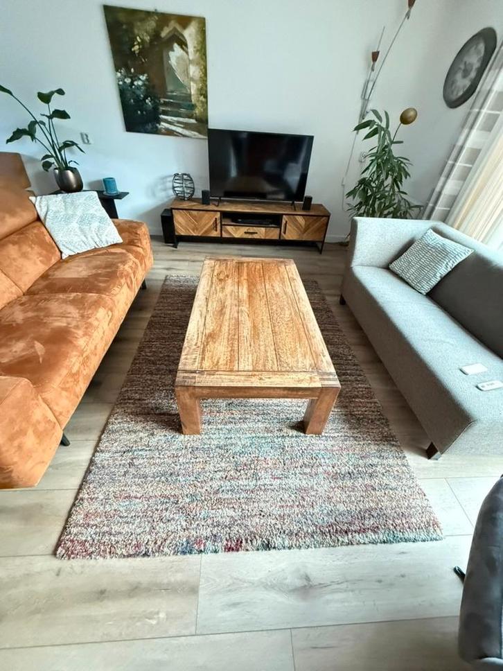 ZGAN teak houten salontafel – 140 x 75 cm, Huis en Inrichting, Tafels | Salontafels, Zo goed als nieuw, Minder dan 50 cm, 50 tot 100 cm