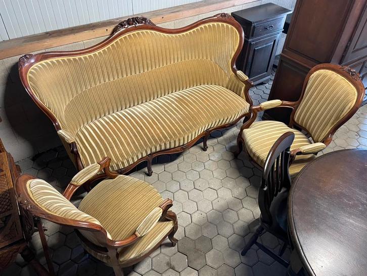 ANTIEK LOUIS XV bankstel 2-zits bank met 2 losse stoelen SET, Antiek en Kunst, Antiek | Meubels | Stoelen en Banken, Ophalen