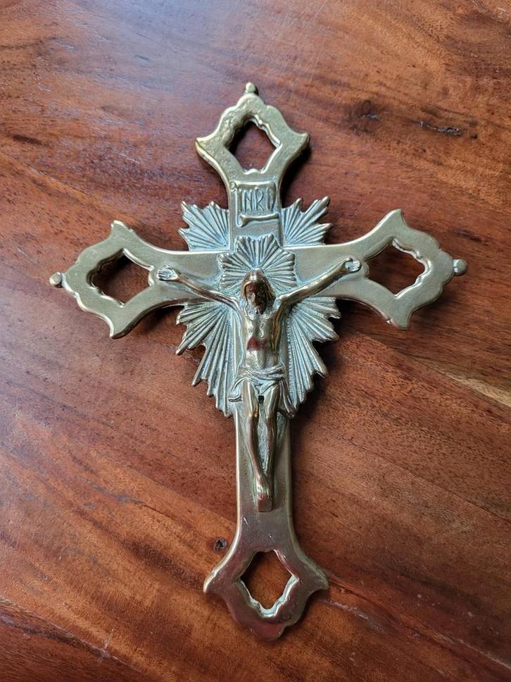 Antiek Messing Kruisbeeld, Antiek en Kunst, Antiek | Religie, Ophalen of Verzenden