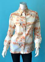 Vintage jaren 70 blouse geel/oranje motief maat 36, Verzenden, Geel, Vintage, Maat 36 (S)