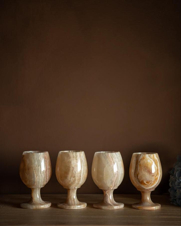 Set van 4 Vintage Onyx Glazen, Antiek en Kunst, Antiek | Glas en Kristal, Ophalen of Verzenden