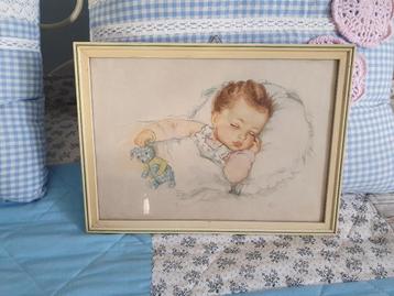 Brocante baby schilderijtje beschikbaar voor biedingen