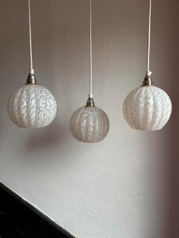 Vintage set 2 Frans clichy wit gewolkt glazen hanglamp glas beschikbaar voor biedingen
