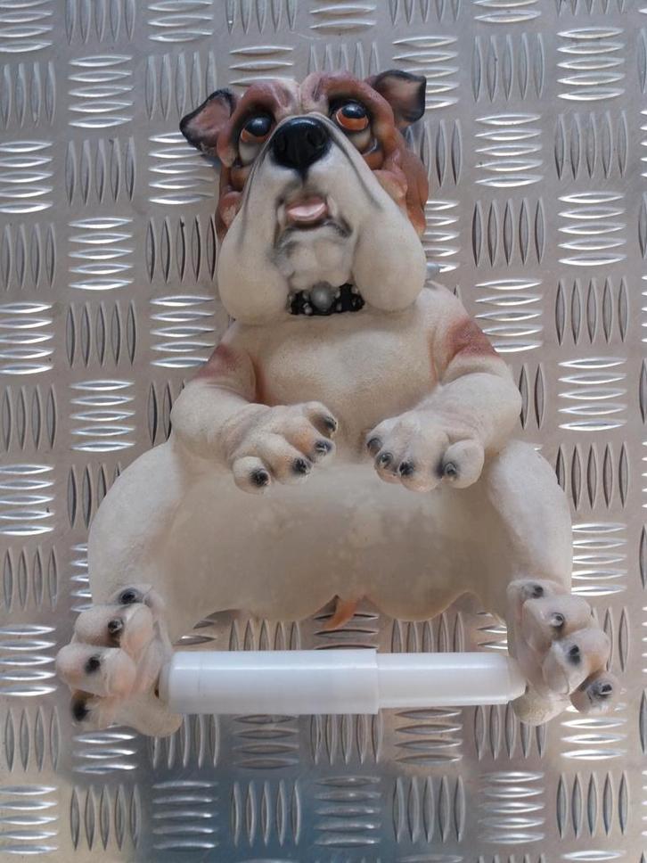 Grappige Bulldog wc rol houder, Verzamelen, Beelden en Beeldjes, Zo goed als nieuw, Dier, Ophalen