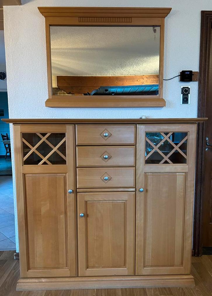 Set kasten, grote + kleine buffetkast, tv-kast en spiegel, Huis en Inrichting, Kasten | Buffetkasten, Gebruikt, 200 cm of meer