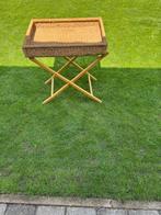 Houten bijzet dienblad tuin tafel met touwkorf, Huis en Inrichting, Tafels | Bijzettafels, Ophalen, Gebruikt, Rechthoekig, Hout