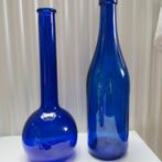 Vintage Kobalt blauw glazen flessen vazen, Blauw, Ophalen of Verzenden, Minder dan 50 cm, Glas