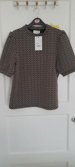 Nieuw cotton club jacquard beige bruin shirt pofmouw mt L, Beige, Nieuw, Ophalen of Verzenden, Korte mouw