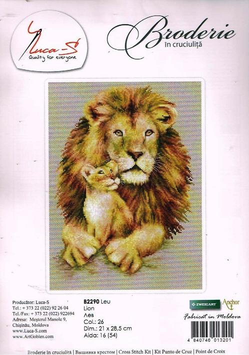 Cado aanbieding luca borduurpakket, leeuw met welp b 2290, Hobby en Vrije tijd, Borduren en Borduurmachines, Nieuw, Borduurpakket