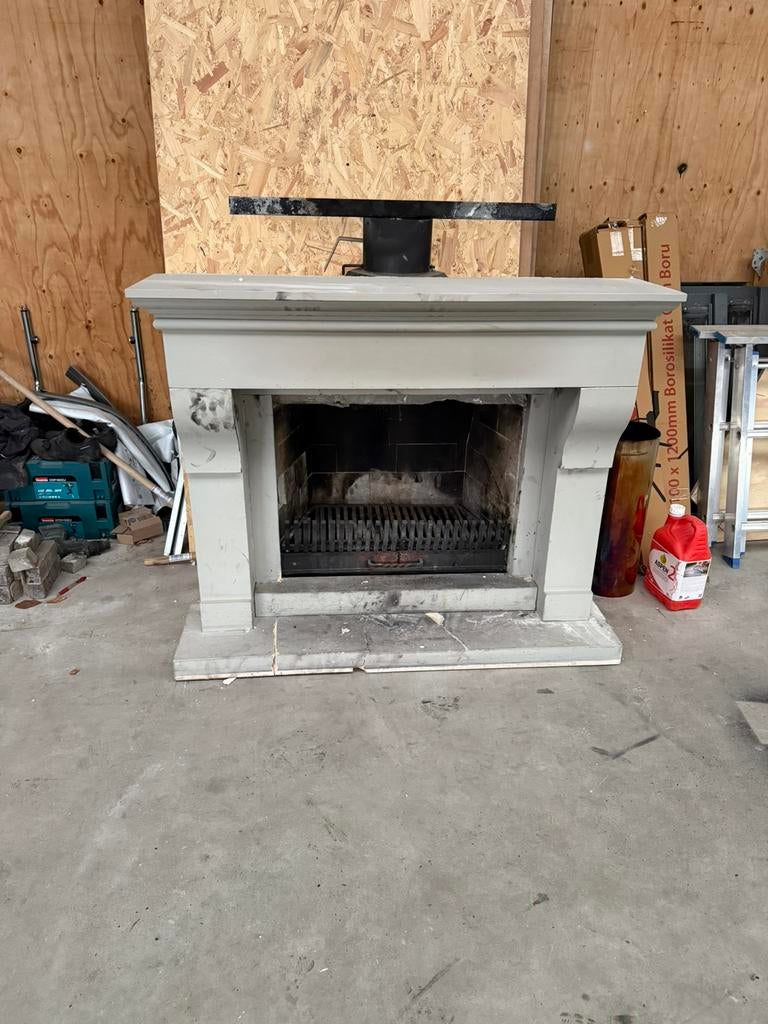 Open haard met zandsteen voorzethaard/schouw en vuurkorf, Ophalen of Verzenden, Gebruikt, Inbouwhaard, Houthaard