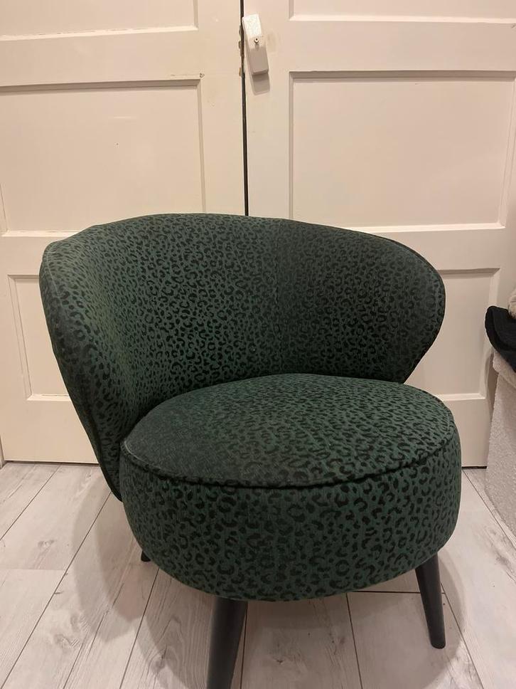 Groene stoel met panterprint, Huis en Inrichting, Stoelen, Zo goed als nieuw, Eén, Stof, Overige kleuren, Ophalen