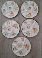 5 vintage fondueborden Wild Flowers, Huis en Inrichting, Keuken | Servies, Keramiek, Ophalen of Verzenden, Zo goed als nieuw, Bord(en)