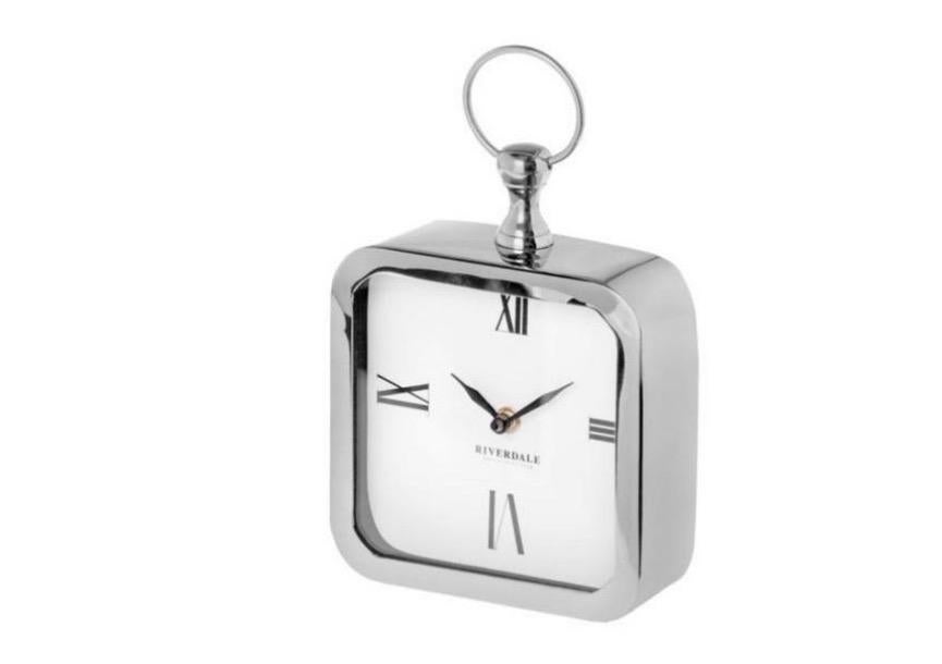 Riverdale Klok Zilver 20cm - Tafelklok, Ophalen of Verzenden, Nieuw, Analoog, Staande klok