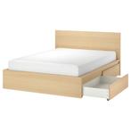 IKEA Malm 180x200 bed + lattenbodems, twee lades, nachtkast, Huis en Inrichting, Slaapkamer | Bedden, Ophalen, Gebruikt, Overige kleuren