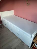 Wit eenpersoonsbed met lades, Ophalen, Gebruikt, 90 cm, Eenpersoons