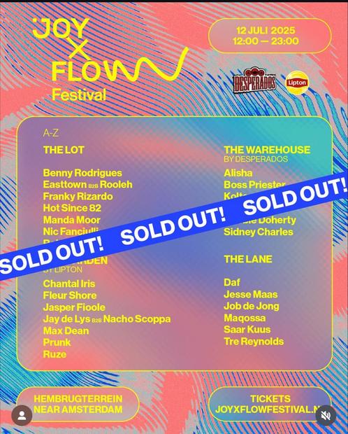 4x Joy x Flow Festival 12-07-2025, Tickets en Kaartjes, Concerten | House, Techno en Trance, Drie personen of meer, Juli